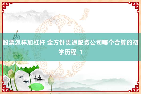 股票怎样加杠杆 全方针贯通配资公司哪个合算的初学历程_1